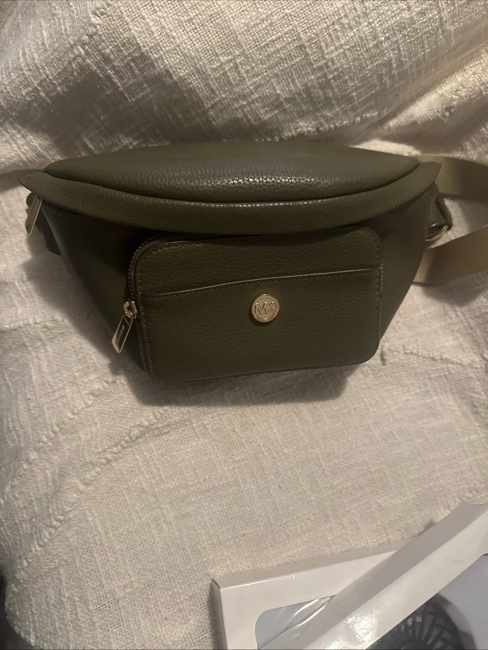 Michael Kors Olive Green Pebbled Leather Belt Bag with Front Pocket - Picture 2 of 3